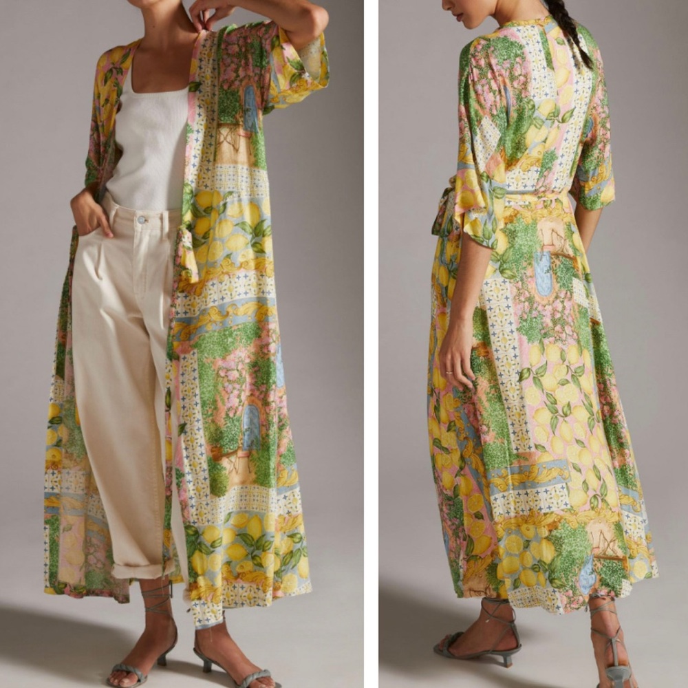 NWT Anthropologie Aldomartins Lemon Print Kimono